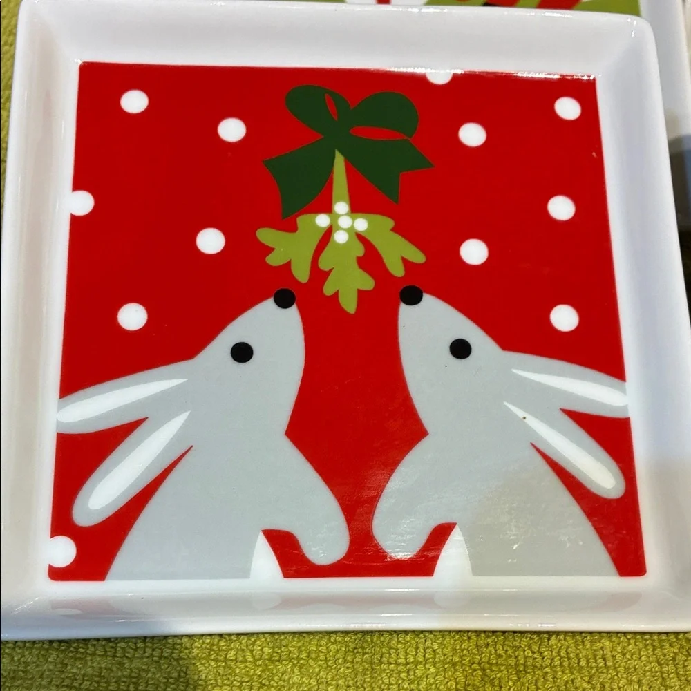 Crate&Barrel Holiday Animal Plates - Red, Green, White